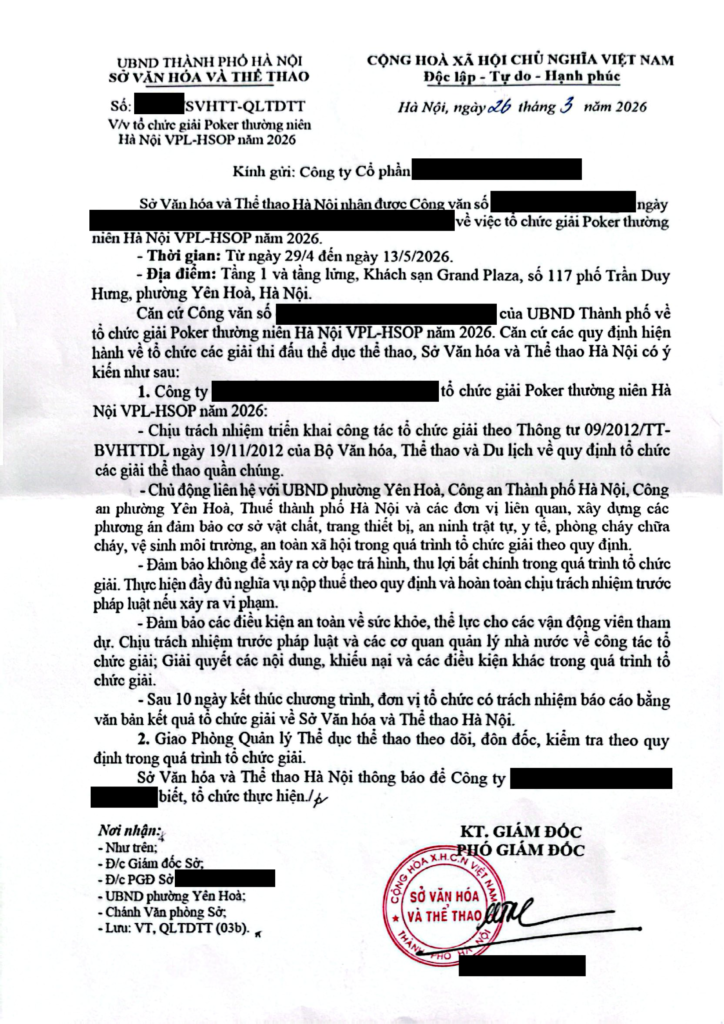 SỰ TRỞ LẠI CỦA VIETNAM POKER LEAGUE: TÍN HIỆU VUI CHO CỘNG ĐỒNG POKER VIỆT NAM 3 VPL Hanoi Official License 1