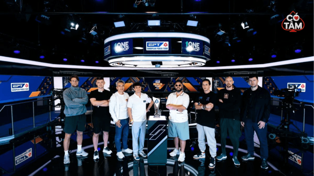 Bàn chung kết giải đấu €100K One Drop High Roller tại EPT Monte Carlo 2026 quy tụ dàn người chơi hàng đầu với mức cược cao.
