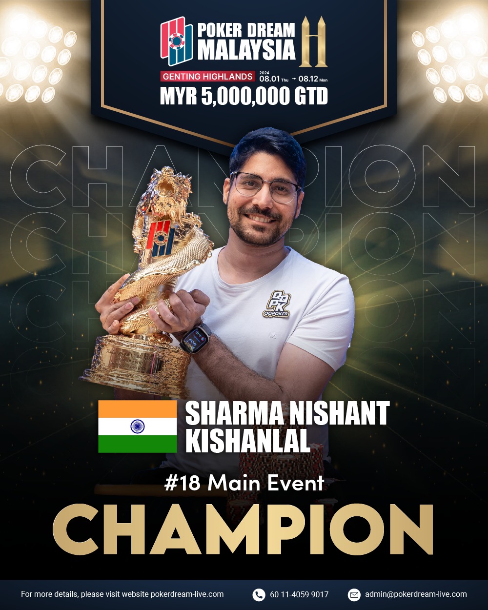 Nishant Sharma giành danh hiệu vô địch Main Event Poker Dream liên tiếp