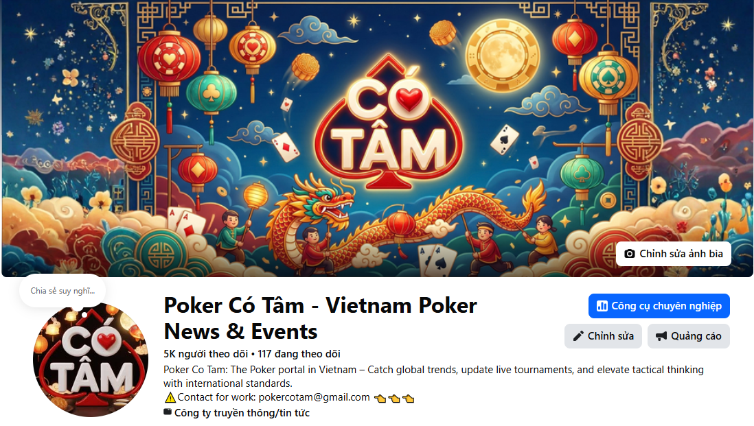 Fanpage Poker Có Tâm đạt 5000 followers và 2 triệu lượt views/1 tháng 1